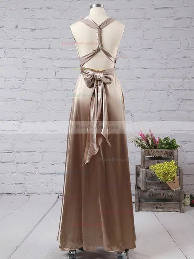 A-line V-neck Silk-like Satin Floor-length Ruffles Prom Dresses #Favs020104433