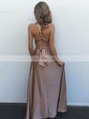 A-line V-neck Silk-like Satin Floor-length Ruffles Prom Dresses #Favs020104433