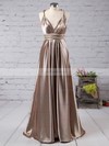 A-line V-neck Silk-like Satin Floor-length Ruffles Prom Dresses #Favs020104433