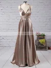 A-line V-neck Silk-like Satin Floor-length Ruffles Prom Dresses #Favs020104433