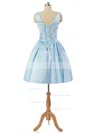 V-neck Light Sky Blue Satin Lace-up Pleats Short/Mini Prom Dresses #Favs020101795