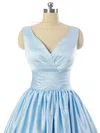 V-neck Light Sky Blue Satin Lace-up Pleats Short/Mini Prom Dresses #Favs020101795