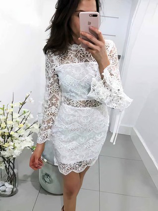 Sheath/Column High Neck Lace Short/Mini Homecoming Dresses #Favs020110223 Sheath/Column High Neck Lace Short/Mini Homecoming Dresses #Favs020110223