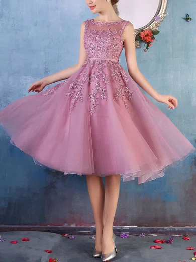 New Style Scoop Neck Tulle Appliques Lace Knee-length Prom Dresses #Favs020102050