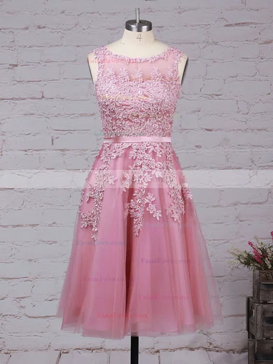 New Style Scoop Neck Tulle Appliques Lace Knee-length Prom Dresses #Favs020102050