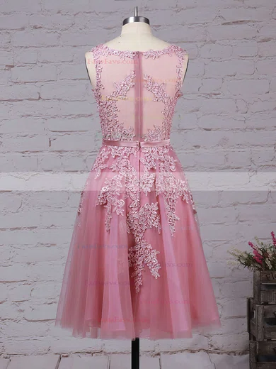 New Style Scoop Neck Tulle Appliques Lace Knee-length Prom Dresses #Favs020102050