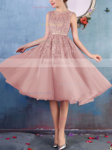 New Style Scoop Neck Tulle Appliques Lace Knee-length Prom Dresses #Favs020102050