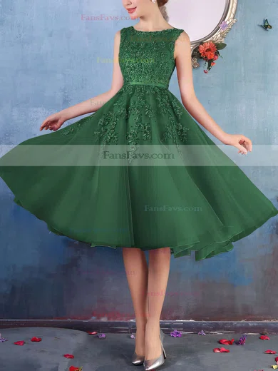 New Style Scoop Neck Tulle Appliques Lace Knee-length Prom Dresses #Favs020102050