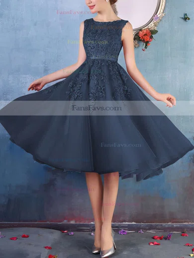 New Style Scoop Neck Tulle Appliques Lace Knee-length Prom Dresses #Favs020102050