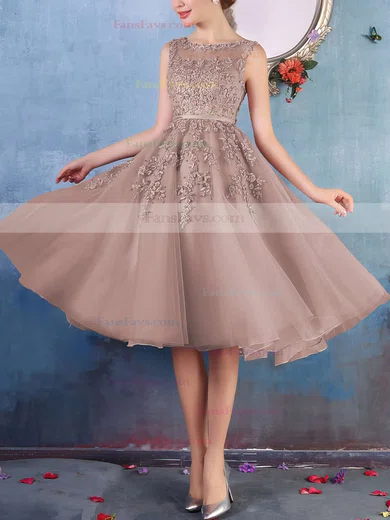 New Style Scoop Neck Tulle Appliques Lace Knee-length Prom Dresses #Favs020102050
