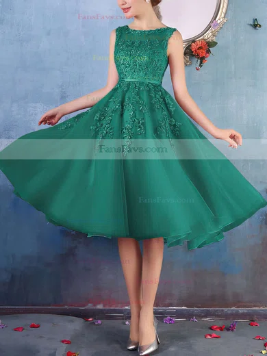New Style Scoop Neck Tulle Appliques Lace Knee-length Prom Dresses #Favs020102050