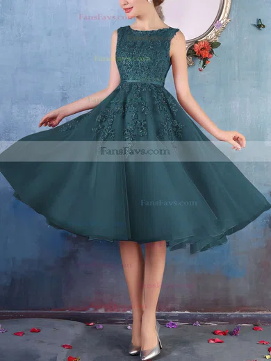 New Style Scoop Neck Tulle Appliques Lace Knee-length Prom Dresses #Favs020102050