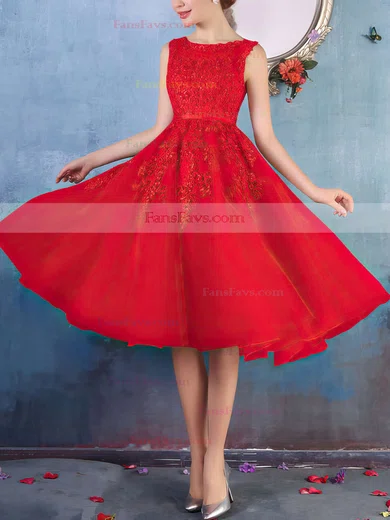 New Style Scoop Neck Tulle Appliques Lace Knee-length Prom Dresses #Favs020102050