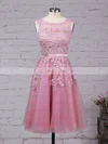 New Style Scoop Neck Tulle Appliques Lace Knee-length Prom Dresses #Favs020102050
