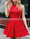 A-line Scoop Neck Satin Short/Mini Homecoming Dresses With Beading #Favs020110244
