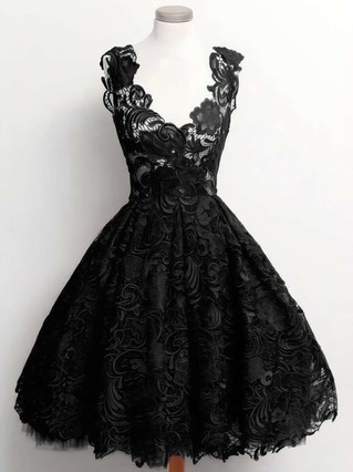 A-line V-neck Lace Knee-length Appliques Lace Prom Dresses #Favs020102389 A-line V-neck Lace Knee-length Appliques Lace Prom Dresses #Favs020102389