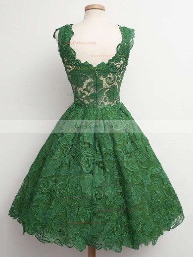 A-line V-neck Lace Knee-length Appliques Lace Prom Dresses #Favs020102389