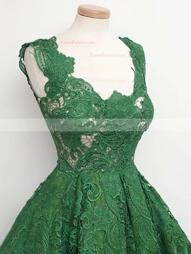 A-line V-neck Lace Knee-length Appliques Lace Prom Dresses #Favs020102389