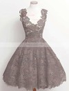 A-line V-neck Lace Knee-length Appliques Lace Prom Dresses #Favs020102389