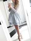 A-line High Neck Lace Silk-like Satin Short/Mini Homecoming Dresses With Appliques Lace #Favs020110249