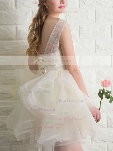 A-line Scoop Neck Lace Organza Short/Mini Bow Prom Dresses #Favs020102158