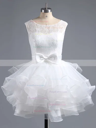A-line Scoop Neck Lace Organza Short/Mini Bow Prom Dresses #Favs020102158