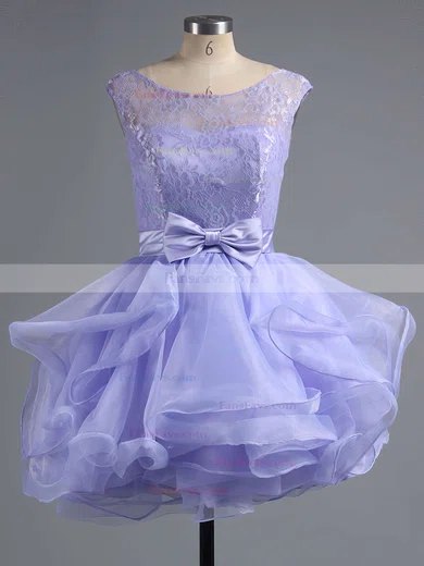 A-line Scoop Neck Lace Organza Short/Mini Bow Prom Dresses #Favs020102158