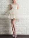 A-line Scoop Neck Lace Organza Short/Mini Bow Prom Dresses #Favs020102158