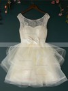A-line Scoop Neck Lace Organza Short/Mini Bow Prom Dresses #Favs020102158