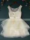 A-line Scoop Neck Lace Organza Short/Mini Bow Prom Dresses #Favs020102158