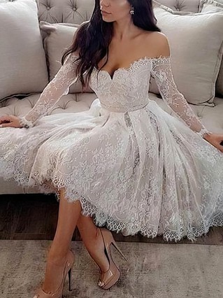 A-line Off-the-shoulder Lace Tulle Short/Mini Homecoming Dresses With Appliques Lace #Favs020110256 A-line Off-the-shoulder Lace Tulle Short/Mini Homecoming Dresses With Appliques Lace #Favs020110256