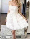 A-line Strapless Lace Tulle Short/Mini Homecoming Dresses With Appliques Lace #Favs020110260