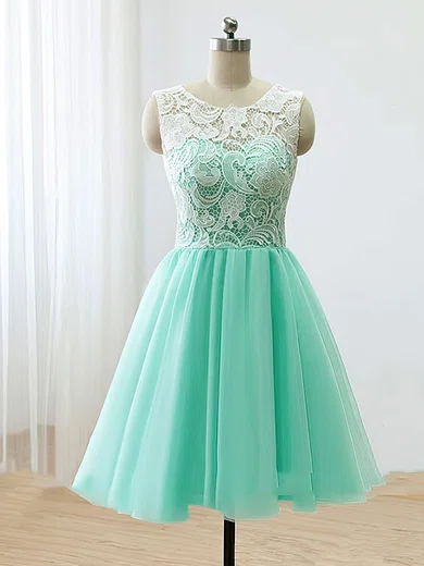 A-line Scoop Neck Lace Tulle Short/Mini Prom Dresses #Favs020102213