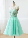 A-line Scoop Neck Lace Tulle Short/Mini Prom Dresses #Favs020102213