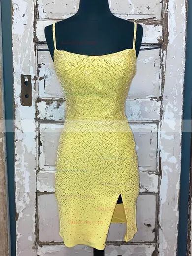 Sheath/Column Scoop Neck Jersey Short/Mini Homecoming Dresses With Split Front #Favs020110569