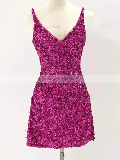 Sheath/Column V-neck Sequined Short/Mini Homecoming Dresses #Favs020110574