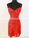 Sheath/Column V-neck Sequined Short/Mini Homecoming Dresses With Appliques Lace #Favs020110577