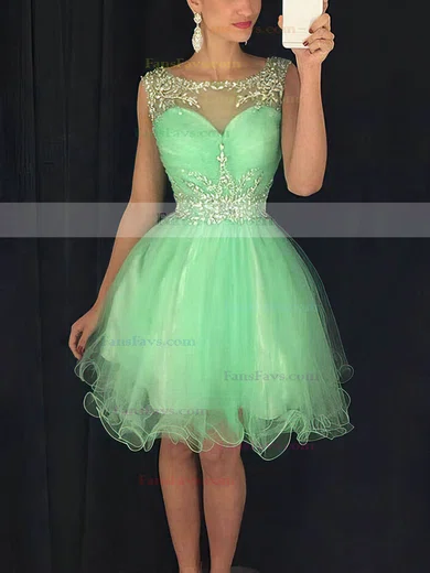 Cute A-line Scoop Neck Tulle with Beading Short/Mini Prom Dresses #Favs020102402