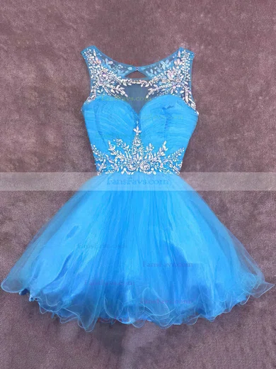 Cute A-line Scoop Neck Tulle with Beading Short/Mini Prom Dresses #Favs020102402