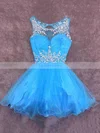 Cute A-line Scoop Neck Tulle with Beading Short/Mini Prom Dresses #Favs020102402