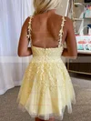 A-line V-neck Lace Tulle Short/Mini Homecoming Dresses With Beading #Favs020110588