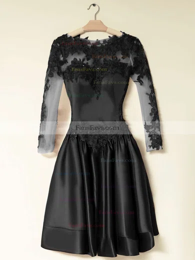 A-line Scoop Neck Satin Short/Mini Appliques Lace Prom Dresses #Favs02016430