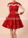 A-line Scoop Neck Satin Short/Mini Appliques Lace Prom Dresses #Favs02016430