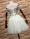 A-line Off-the-shoulder Lace Tulle Short/Mini Homecoming Dresses With Bow #Favs020110595