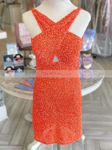 Sheath/Column V-neck Sequined Short/Mini Homecoming Dresses #Favs020110600