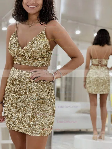 Sheath/Column V-neck Sequined Short/Mini Homecoming Dresses #Favs020110602