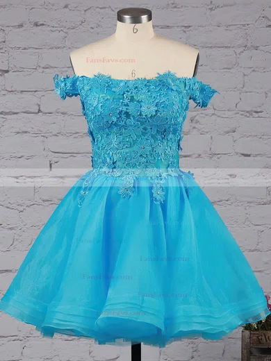 Princess Off-the-shoulder Organza Tulle Short/Mini Appliques Lace Cute Prom Dresses #Favs020102801