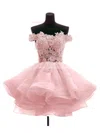 Princess Off-the-shoulder Organza Tulle Short/Mini Appliques Lace Cute Prom Dresses #Favs020102801