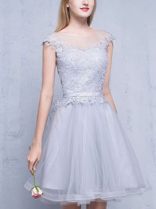 A-line Scoop Neck Tulle Short/Mini Appliques Lace Pretty Prom Dress #Favs020102753 A-line Scoop Neck Tulle Short/Mini Appliques Lace Pretty Prom Dress #Favs020102753