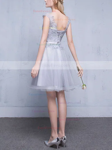 A-line Scoop Neck Tulle Short/Mini Appliques Lace Pretty Prom Dress #Favs020102753
